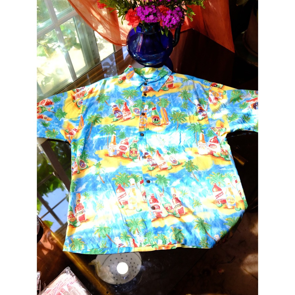 Big Dogs Vintage 90s Y2k Hawaiian Shirt Beer Tropical Button Down Size L